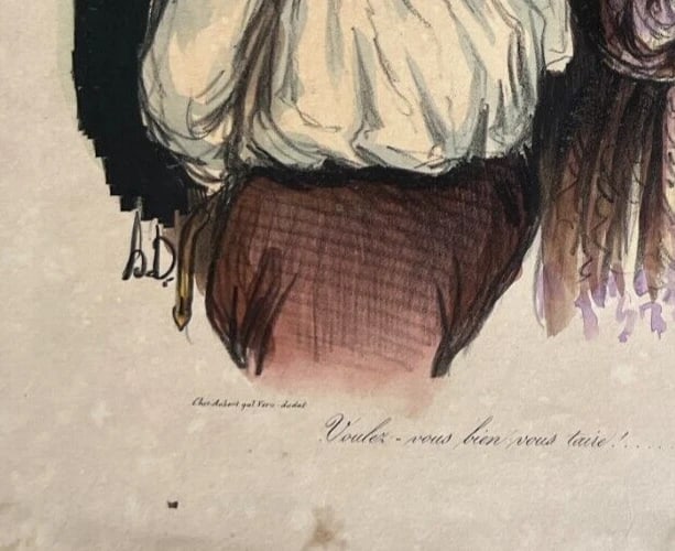 Caricature Daumier, Voulez-vous bien vous taire - Antique Print 19th century - 6
