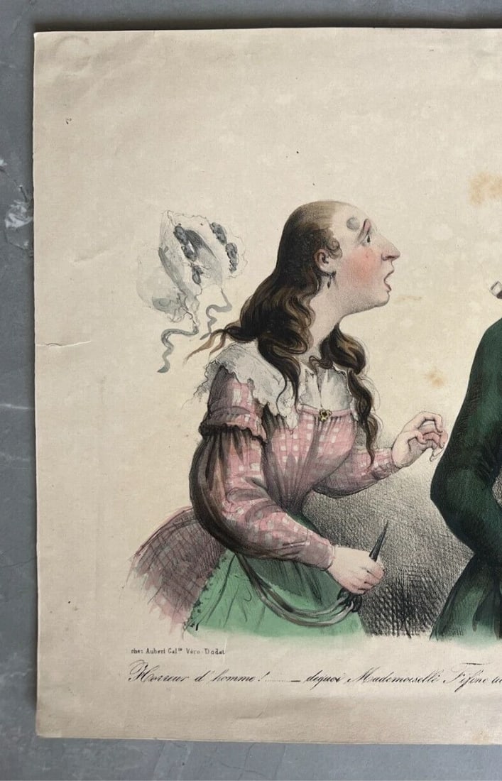 Caricature, Mademoiselle Fifine tu t'insurges - Antique Print 19th century - 3