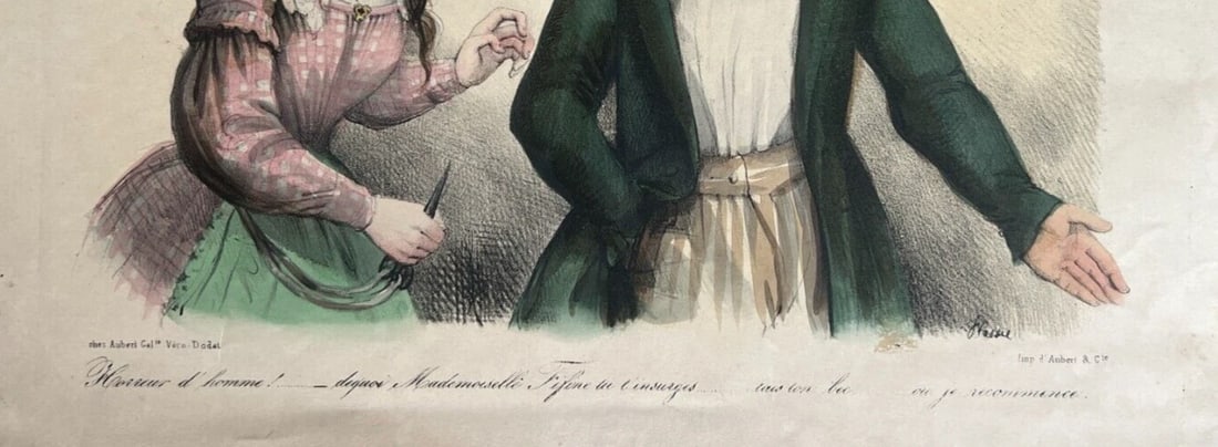 Caricature, Mademoiselle Fifine tu t'insurges - Antique Print 19th century - 7