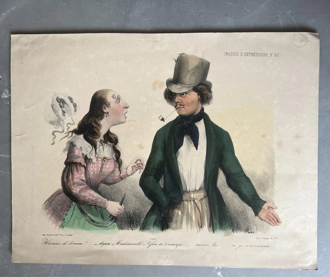 Caricature, Mademoiselle Fifine tu t'insurges - Antique Print 19th century - 8