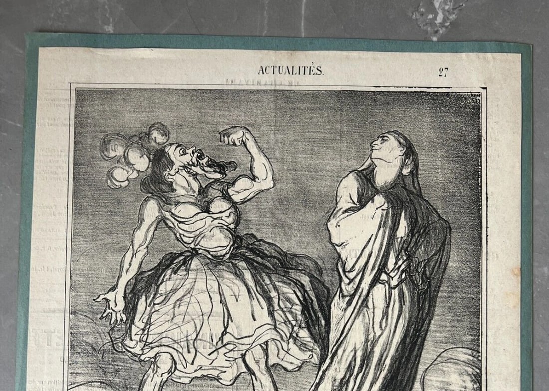 1867 Daumier - Actualite Femme Barbe - Caricature Antique Print 19th century - 3