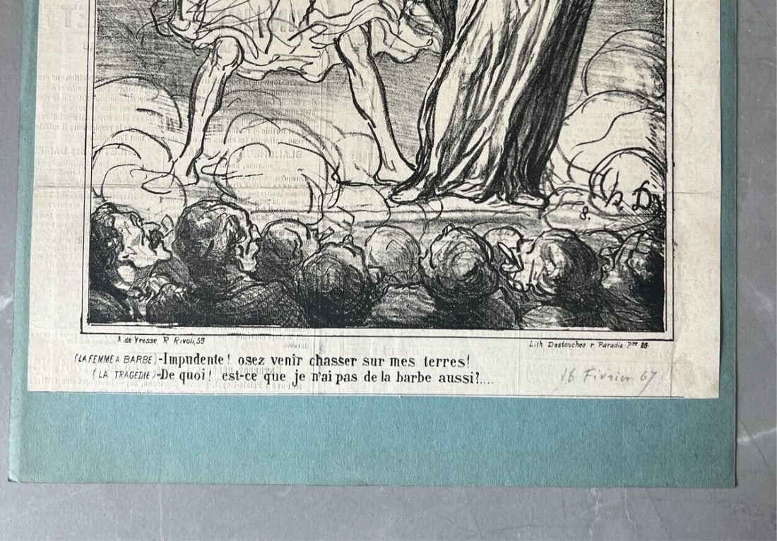 1867 Daumier - Actualite Femme Barbe - Caricature Antique Print 19th century - 4