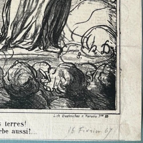1867 Daumier - Actualite Femme Barbe - Caricature Antique Print 19th century - 5