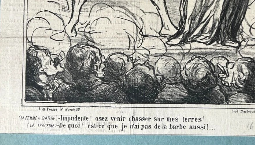 1867 Daumier - Actualite Femme Barbe - Caricature Antique Print 19th century - 6