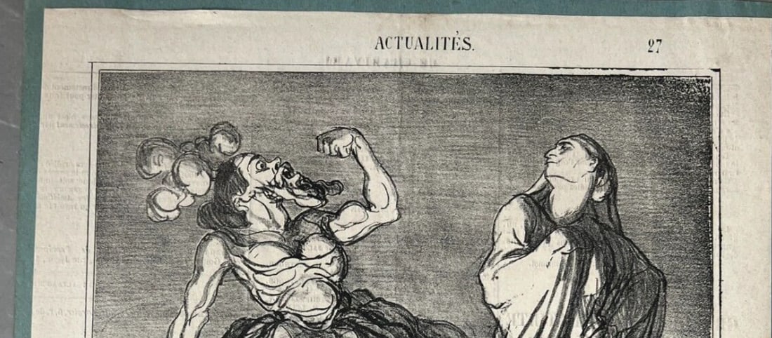 1867 Daumier - Actualite Femme Barbe - Caricature Antique Print 19th century - 7