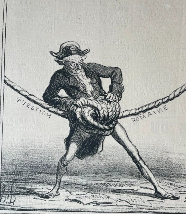 Antique Print 19th century Caricature, Daumier, Actualite, Dur a Denouer 1868: Title: Antique Print 19th century Caricature, Daumier, Actualite, Dur a Denouer 1868 Description: 27 x 36 cm stains, folds Reserve: $50.00 Shipping: Domestic: Flat-rate of $22.00 to anywhere within