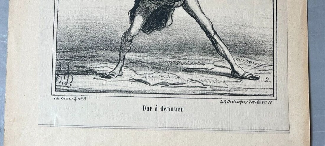 Antique Print 19th century Caricature, Daumier, Actualite, Dur a Denouer 1868 - 7