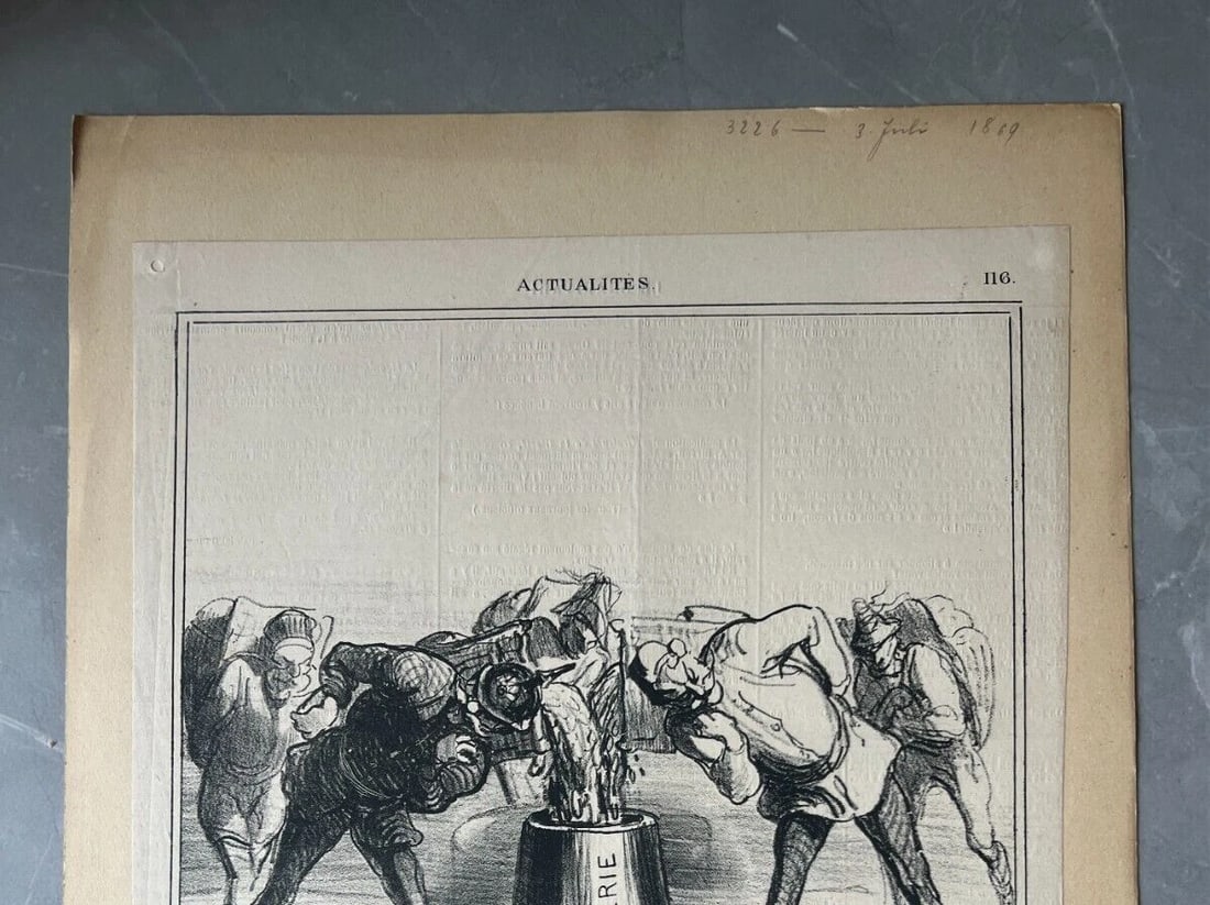 1868 Caricature, Daumier, Tonneau des Danaides - Antique Print 19th century - 3