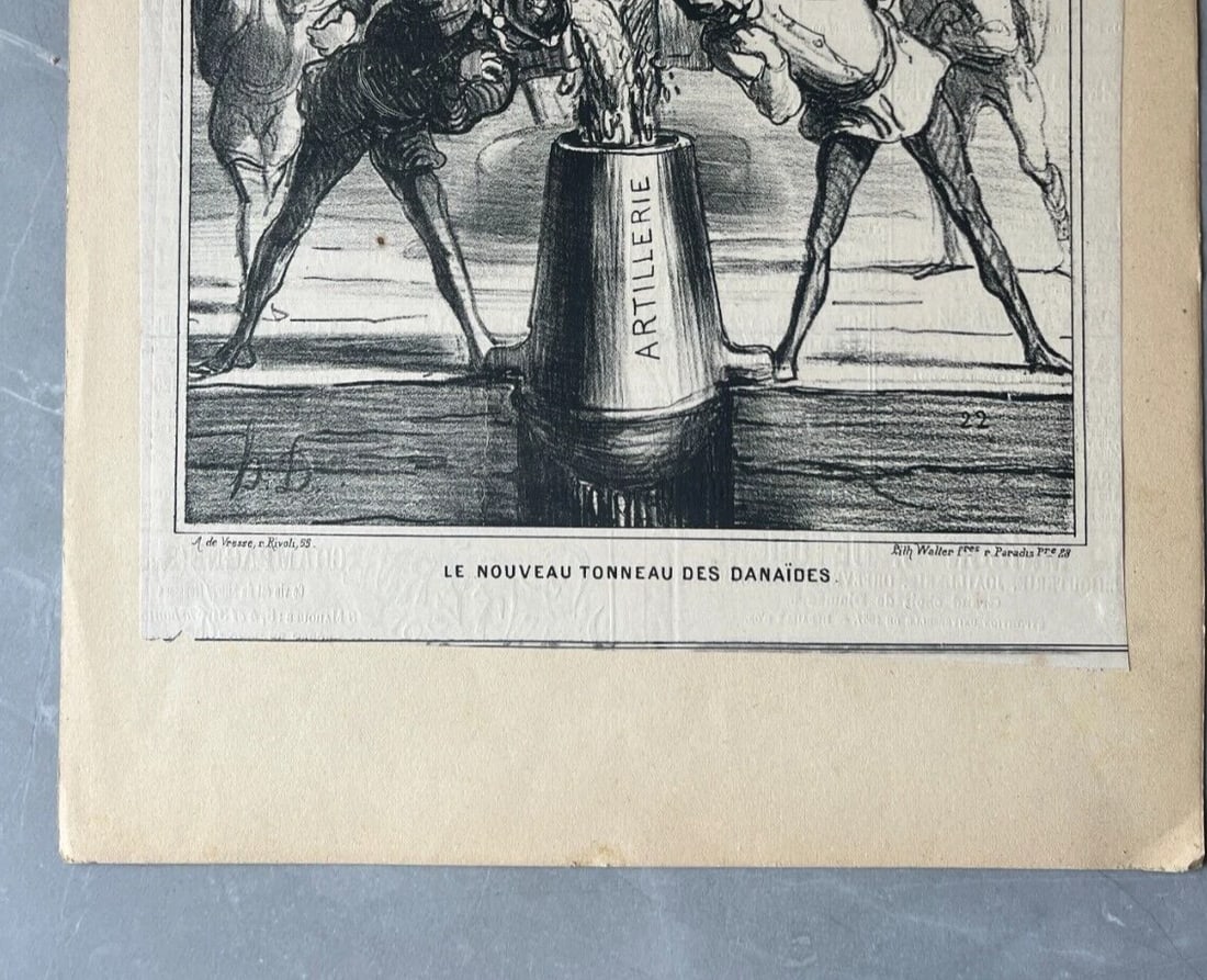 1868 Caricature, Daumier, Tonneau des Danaides - Antique Print 19th century - 4