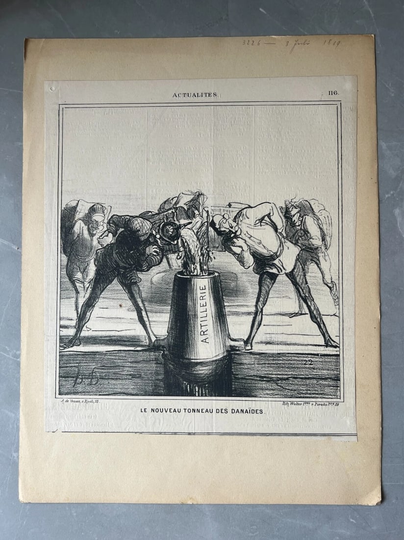 1868 Caricature, Daumier, Tonneau des Danaides - Antique Print 19th century - 8