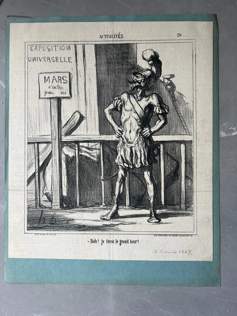 1867 Caricature, Daumier, Grand Tour - Antique Print 19th century - 2