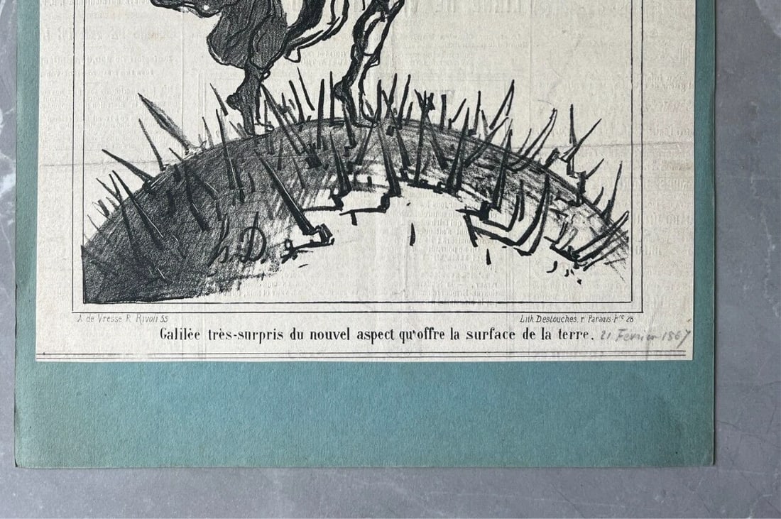 1867 Caricature, Daumier, Galilee surface la terre - Antique Print 19th century - 4