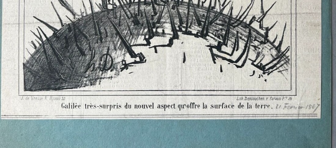 1867 Caricature, Daumier, Galilee surface la terre - Antique Print 19th century - 6
