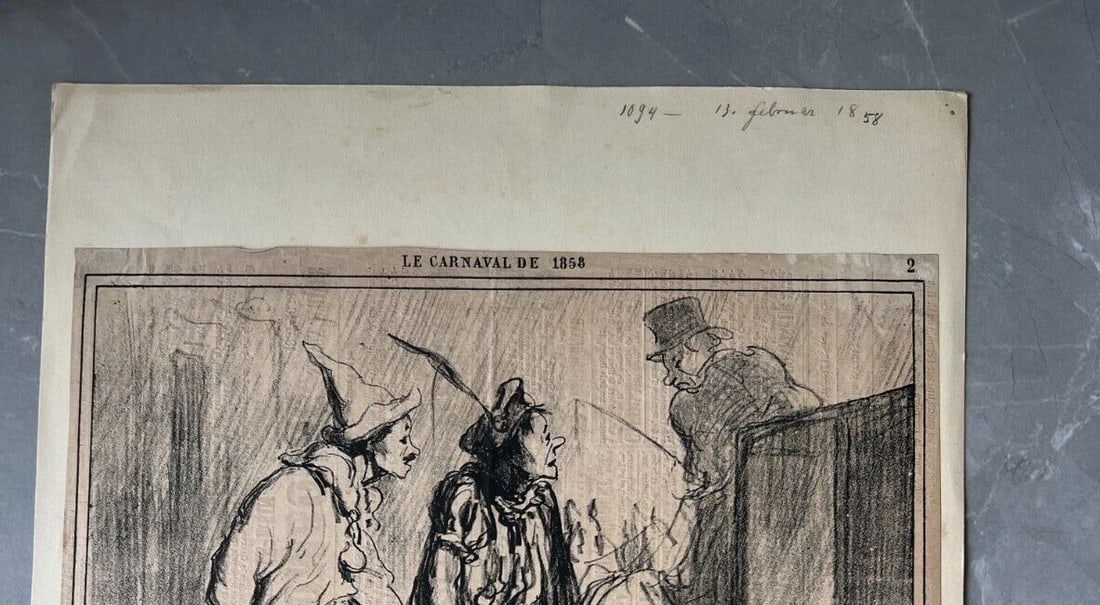 1858 Caricature, Daumier, Carnval, Cocher - Antique Print 19th century - 3