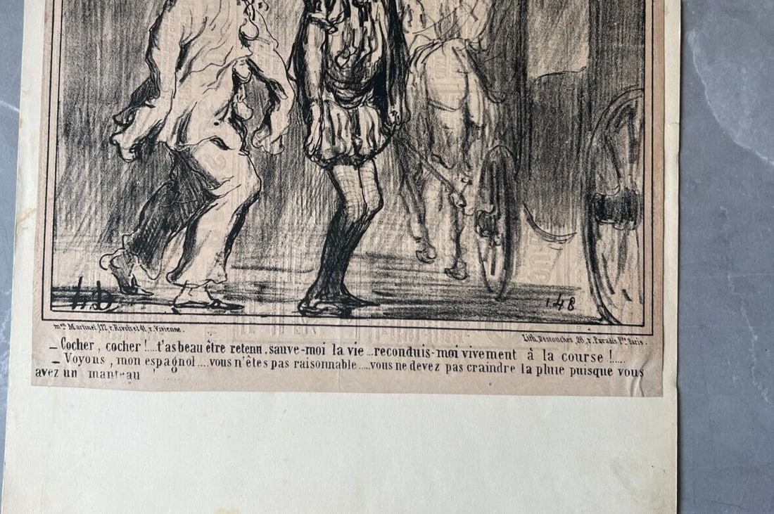 1858 Caricature, Daumier, Carnval, Cocher - Antique Print 19th century - 4