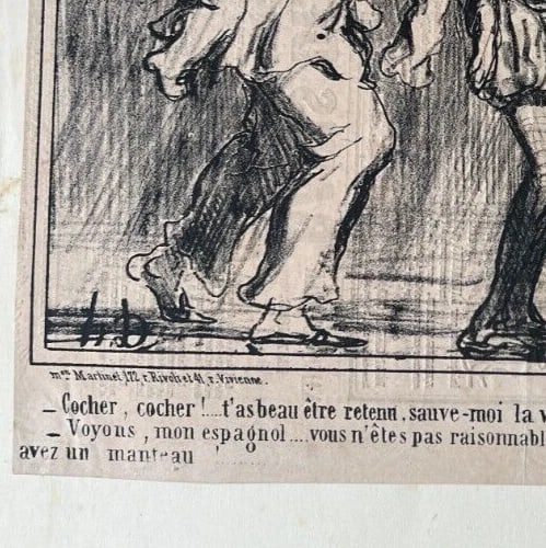 1858 Caricature, Daumier, Carnval, Cocher - Antique Print 19th century - 5