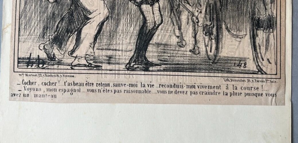 1858 Caricature, Daumier, Carnval, Cocher - Antique Print 19th century - 6