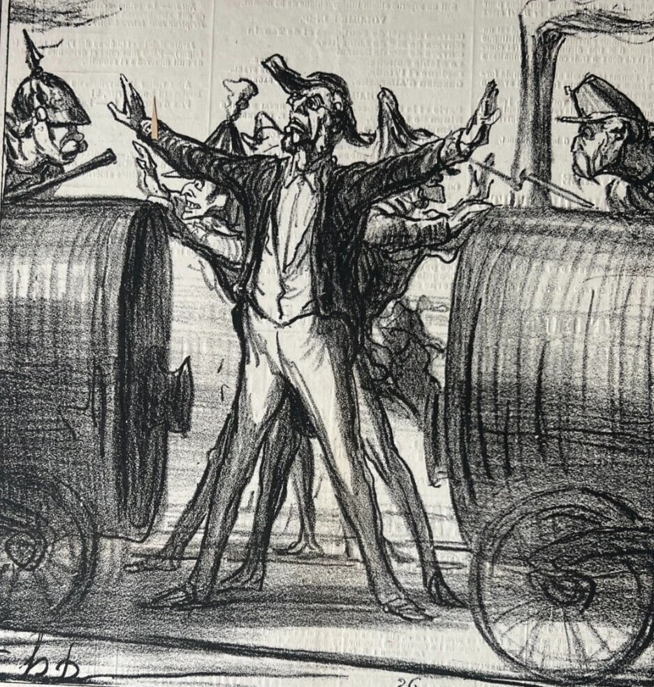 1867 Caricature Daumier Halte - Antique Print 19th century: Title: 1867 Caricature Daumier Halte - Antique Print 19th century Description: 27 x 36 cm / 10.62 x 14.17 inches stains, folds Reserve: $50.00 Shipping: Domestic: Flat-rate of $22.00 to anywhere