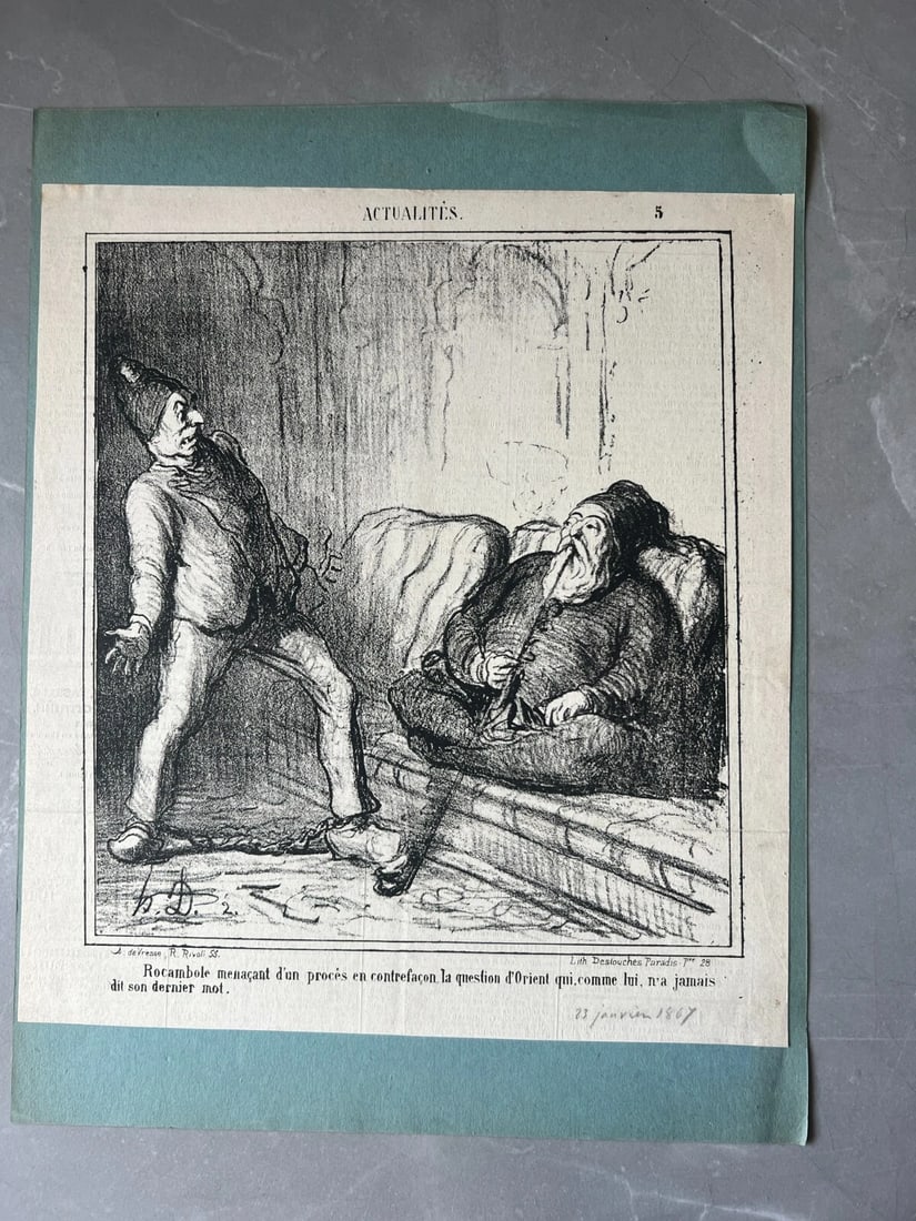 1867 Caricature, Daumier, Rocambole, Proces - Antique Print 19th century - 2