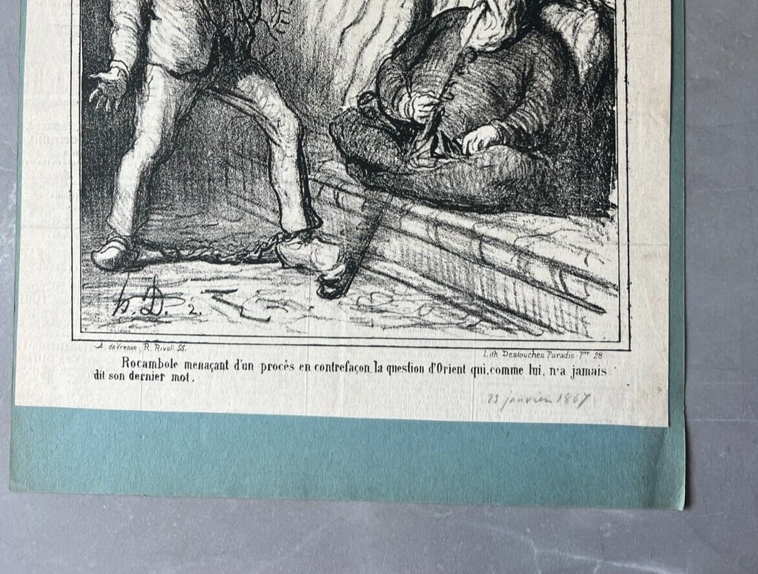 1867 Caricature, Daumier, Rocambole, Proces - Antique Print 19th century - 4