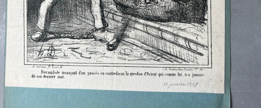1867 Caricature, Daumier, Rocambole, Proces - Antique Print 19th century - 7