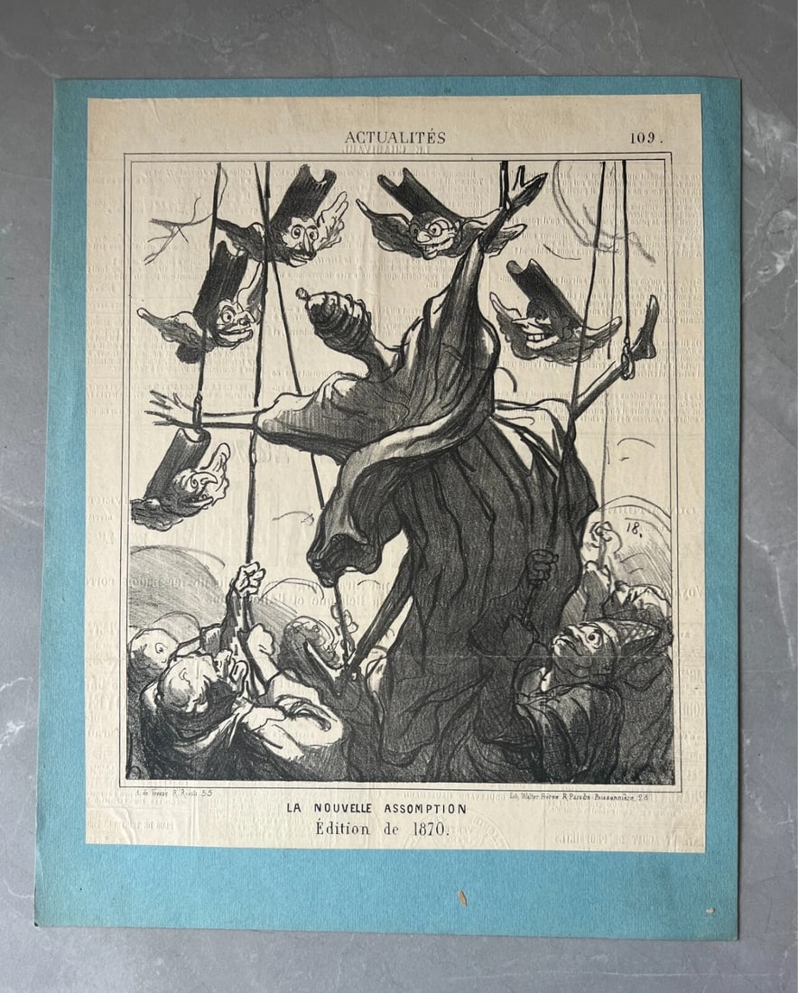 1870 Caricature Daumier La Nouvelle Assomption - Antique Print 19th century - 2