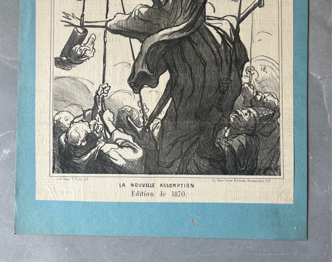 1870 Caricature Daumier La Nouvelle Assomption - Antique Print 19th century - 4