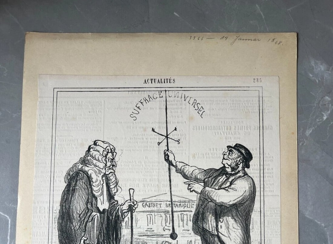 Antique Print 19th century Caricature, Daumier, John Rull , Paratonerre 1868 - 3