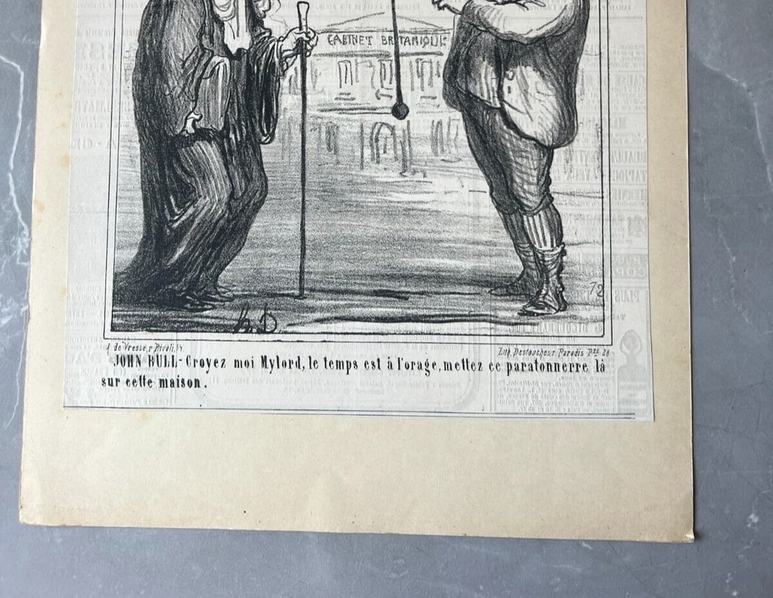 Antique Print 19th century Caricature, Daumier, John Rull , Paratonerre 1868 - 4