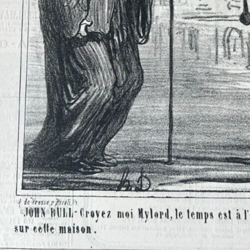 Antique Print 19th century Caricature, Daumier, John Rull , Paratonerre 1868 - 5