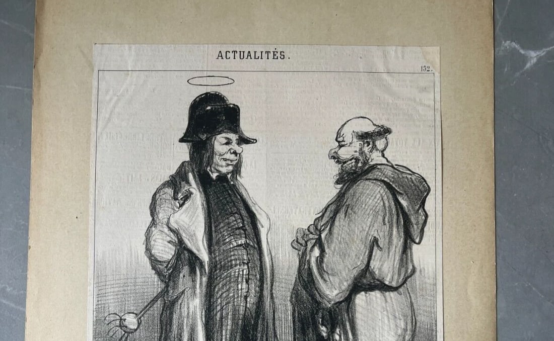 1851 Daumier - Travesti en Bonapartiste - Caricature Antique Print 19th century - 3