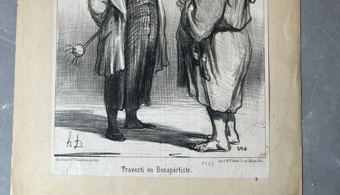 1851 Daumier - Travesti en Bonapartiste - Caricature Antique Print 19th century - 4