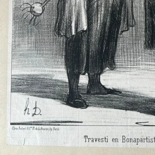 1851 Daumier - Travesti en Bonapartiste - Caricature Antique Print 19th century - 5