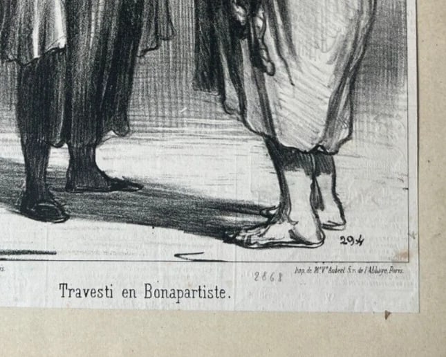 1851 Daumier - Travesti en Bonapartiste - Caricature Antique Print 19th century - 6