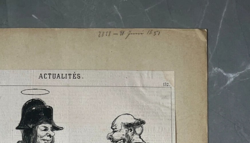 1851 Daumier - Travesti en Bonapartiste - Caricature Antique Print 19th century - 7