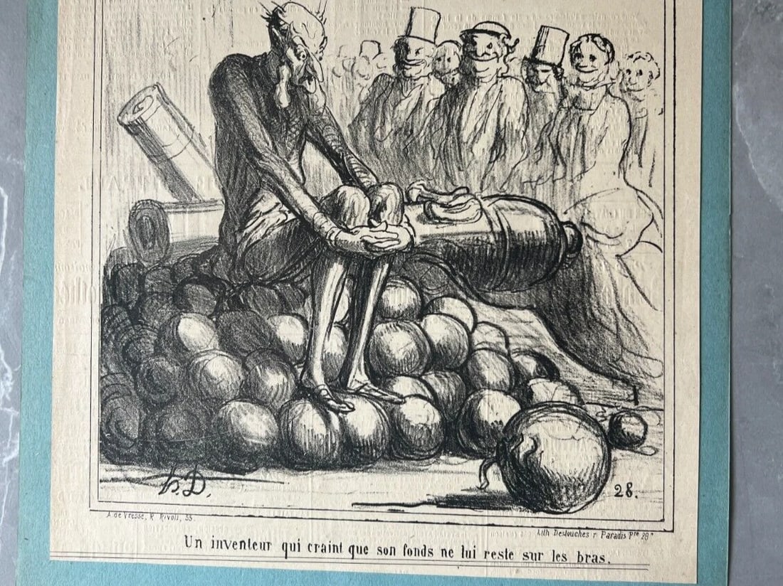 Antique Print 19th century Caricature, Daumier, Inventeur 1867 - 4
