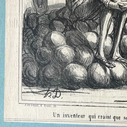 Antique Print 19th century Caricature, Daumier, Inventeur 1867 - 6