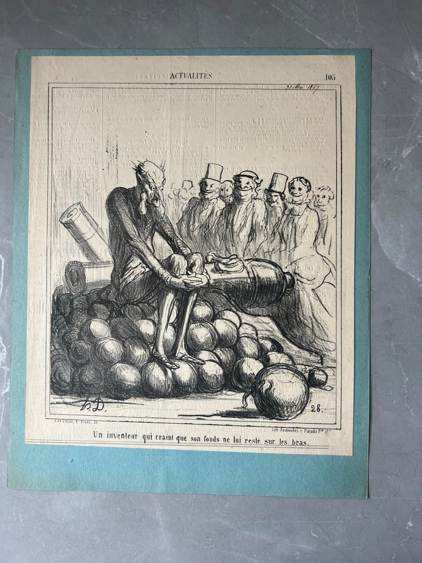 Antique Print 19th century Caricature, Daumier, Inventeur 1867 - 8