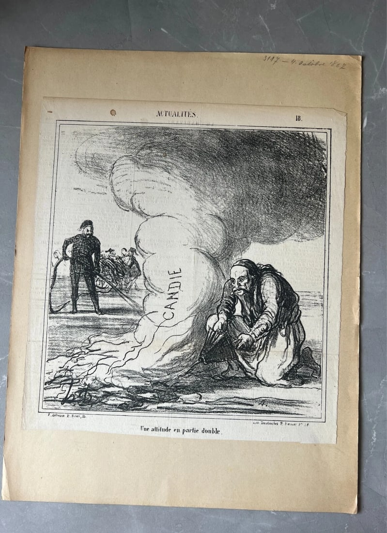 19th century Caricature, Daumier, Attitude en Partie Double 1867 -Antique Print - 2