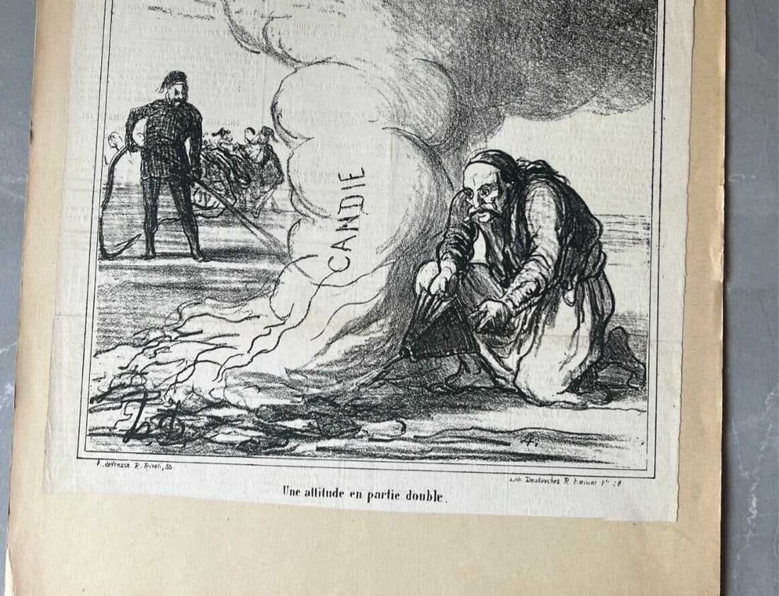 19th century Caricature, Daumier, Attitude en Partie Double 1867 -Antique Print - 4