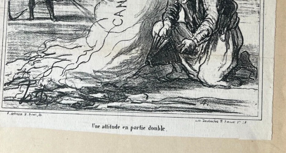 19th century Caricature, Daumier, Attitude en Partie Double 1867 -Antique Print - 7