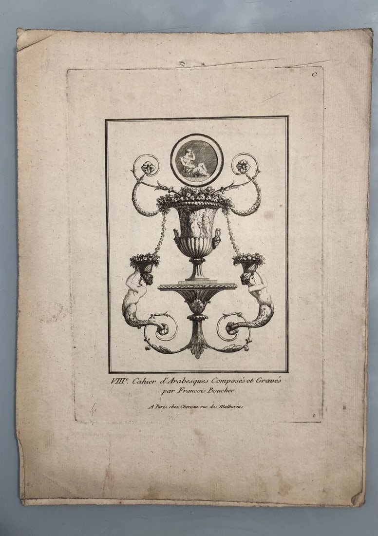 Antique Original Etching François BOUCHER (1703-1770) x3 Arabesques, Fountains - 2