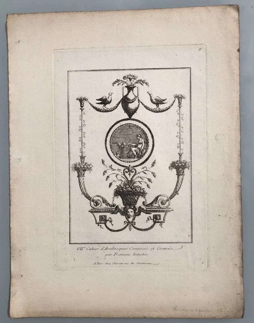 Antique Original Etching François BOUCHER (1703-1770) x3 Arabesques, Fountains - 6