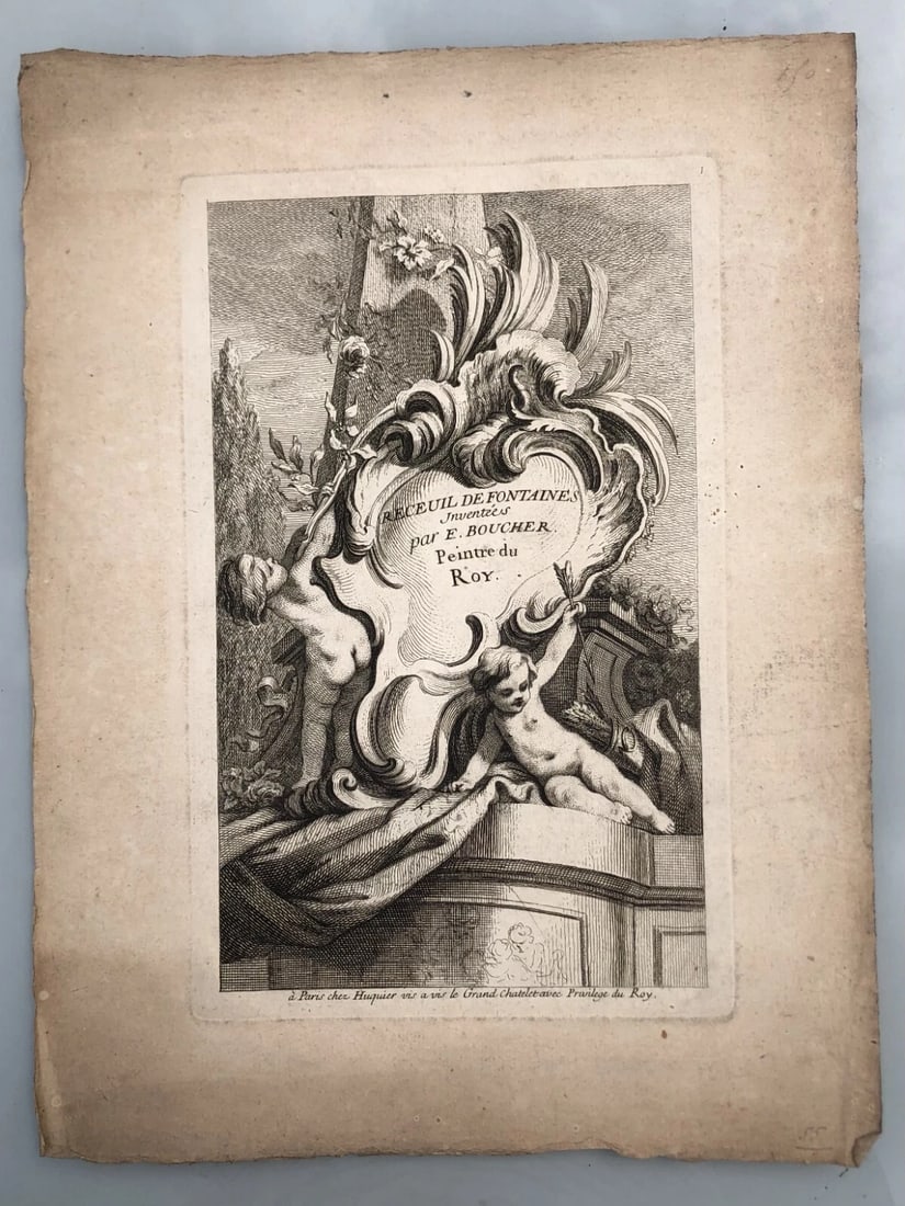 Antique Original Etching François BOUCHER (1703-1770) x3 Arabesques, Fountains - 9