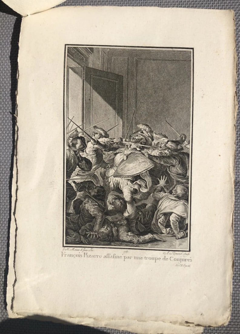 Antique Etching Original Pierre BAQUOY, Jean-Michel MOREAU Travel, History - 6