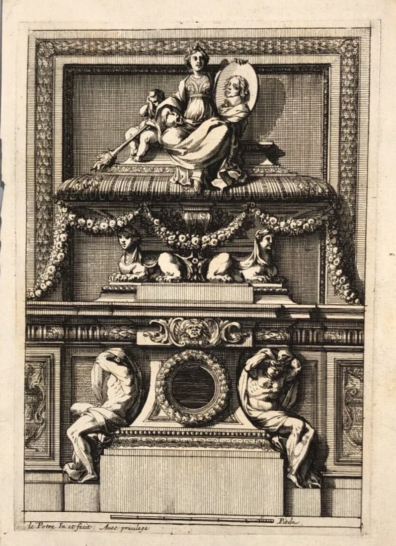 Jean Le Pautre (1618–1682) Architecture, Sculpture Antique Etching Original - 6