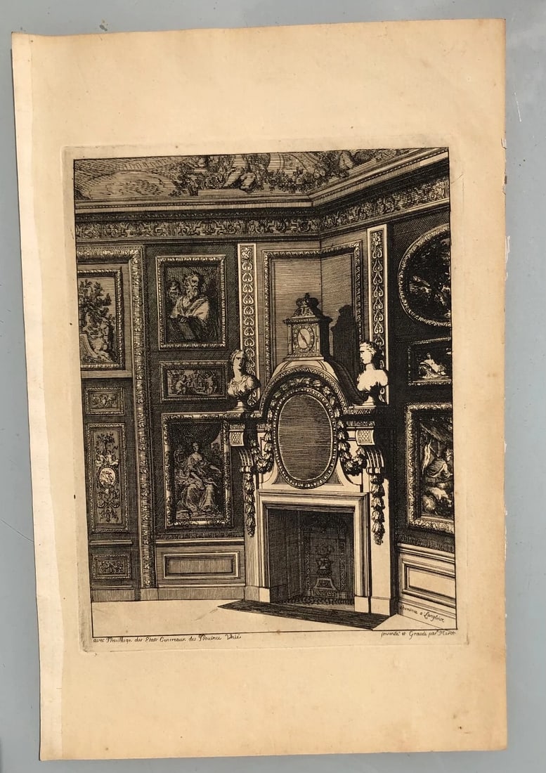 Antique Original Etching Jean MAROT Mariette, Fireplace, Architecture x7 - 3