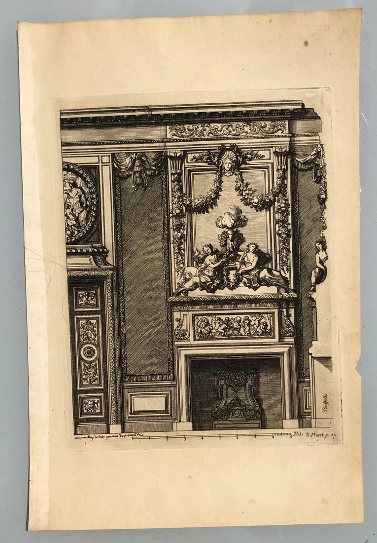 Antique Original Etching Jean MAROT Mariette, Fireplace, Architecture x7 - 4