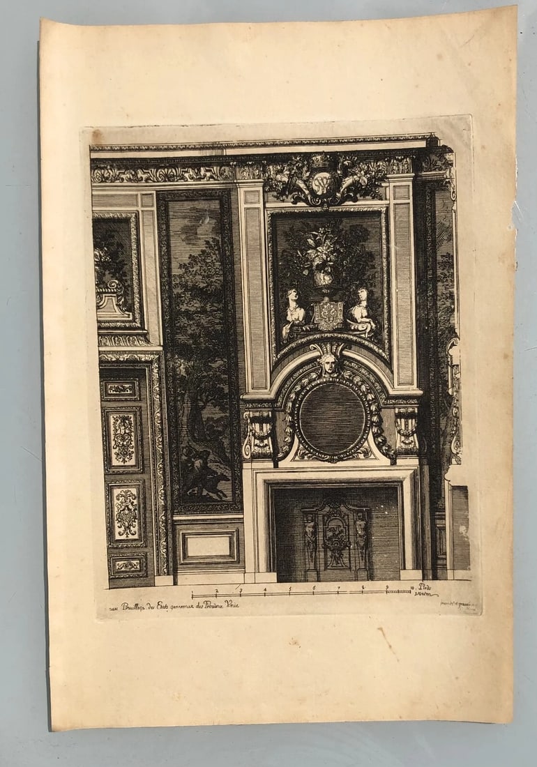 Antique Original Etching Jean MAROT Mariette, Fireplace, Architecture x7 - 5