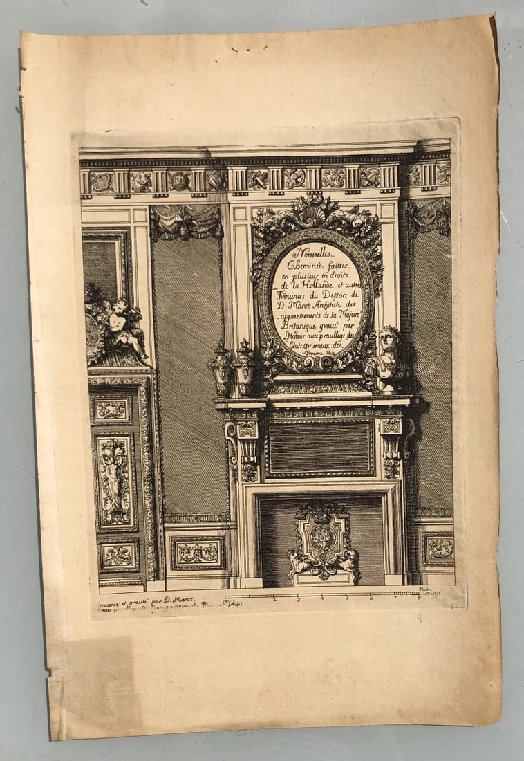 Antique Original Etching Jean MAROT Mariette, Fireplace, Architecture x7 - 7